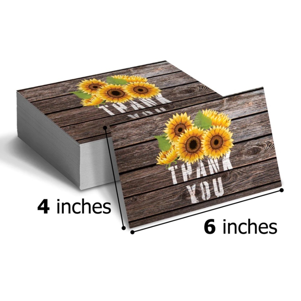 🌻25 Premium Cardstock - Sunflower Thank you cards 4 x 6 inch